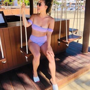 ARIE SWIM HIGH WAISTED LAVENDER SET SZ S